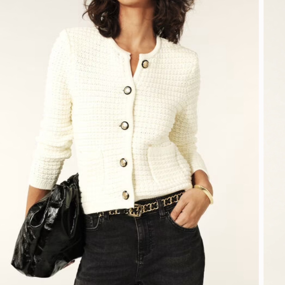 NEW Ba&sh Bash  Gaspard Tweed Cardigan Jacket in Ecru Cream White | size 1 / S